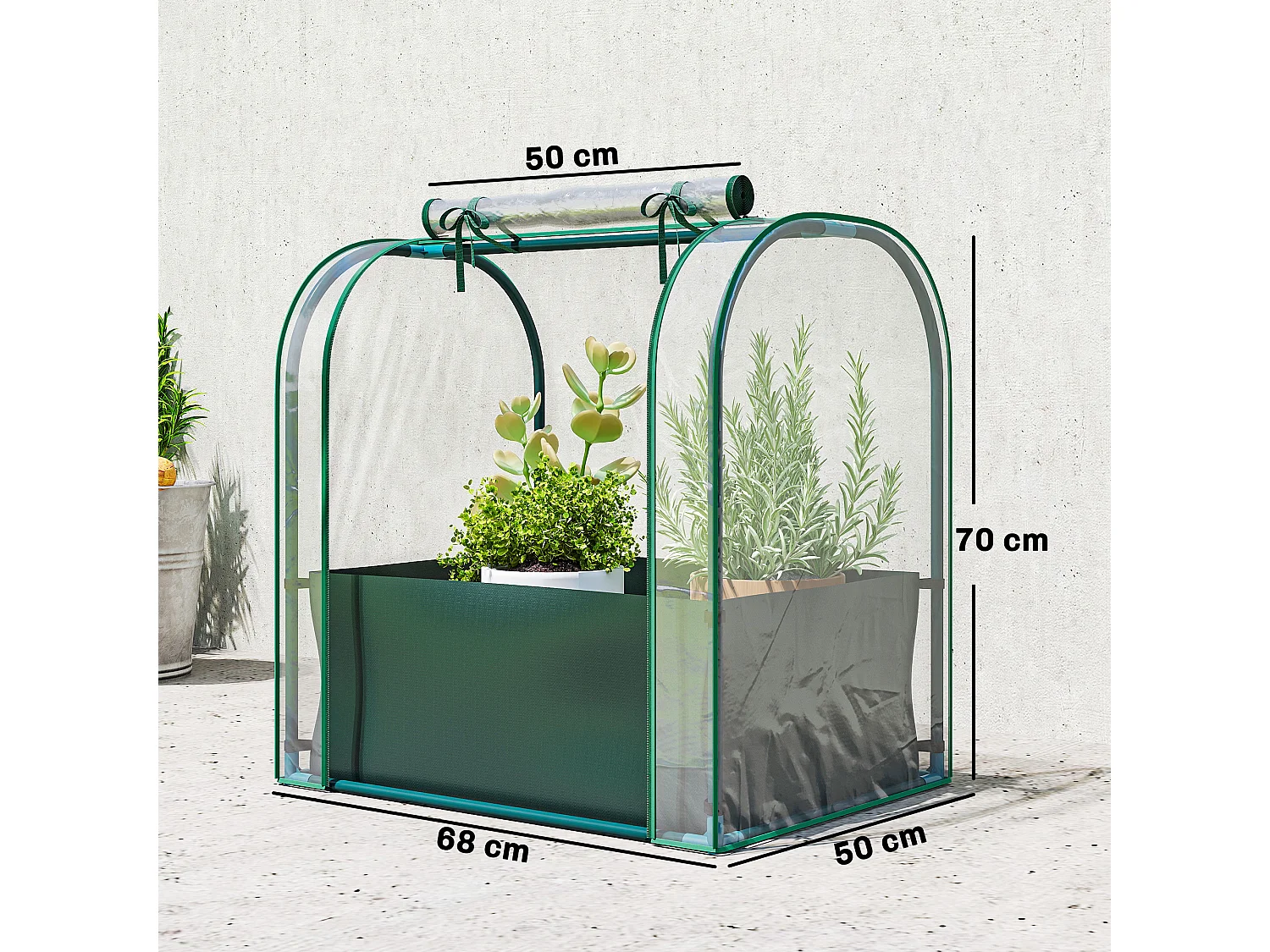 Mini serra con borsa di coltivazione e porta avvolgibile verde