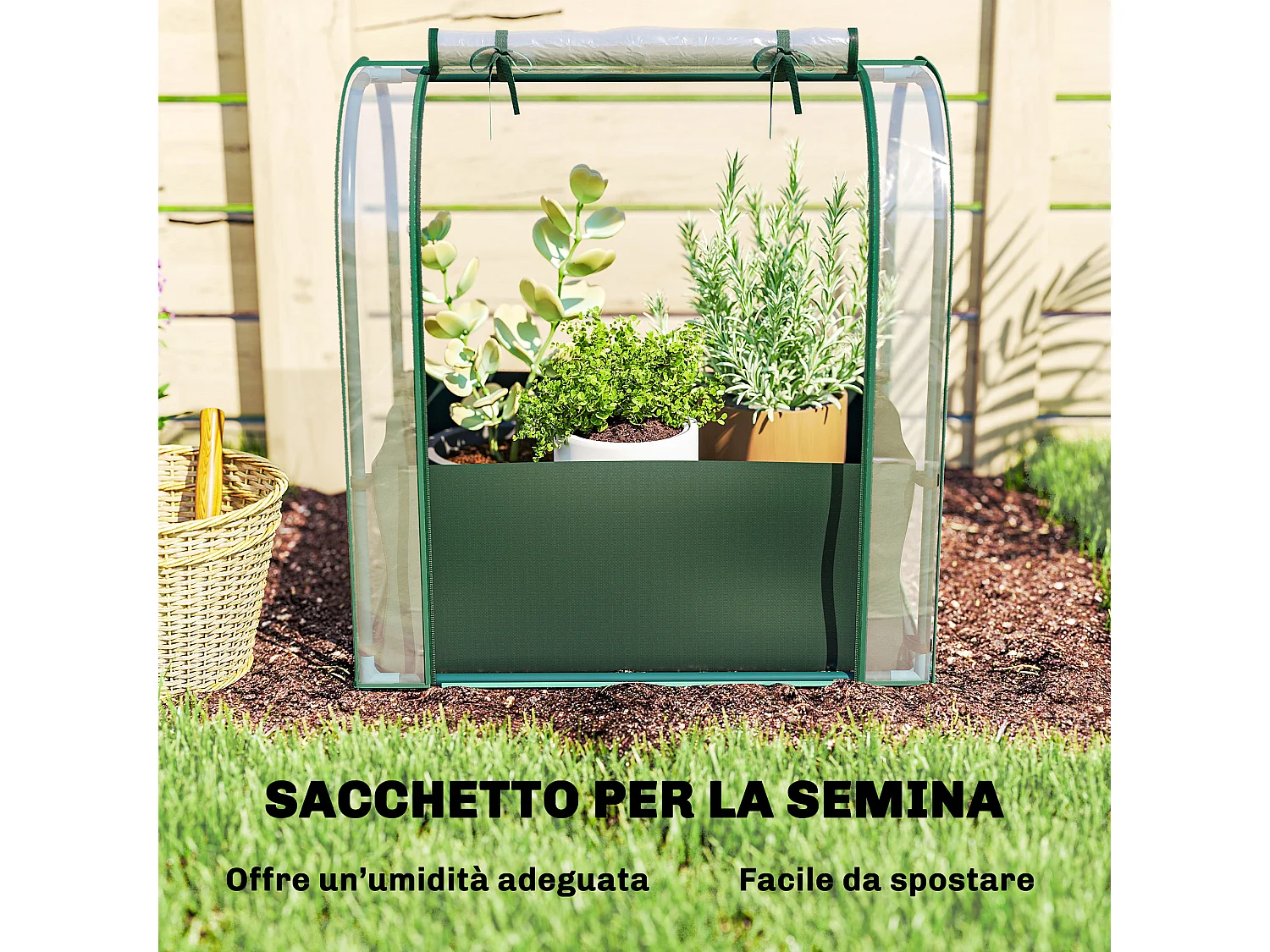 Mini serra con borsa di coltivazione e porta avvolgibile verde