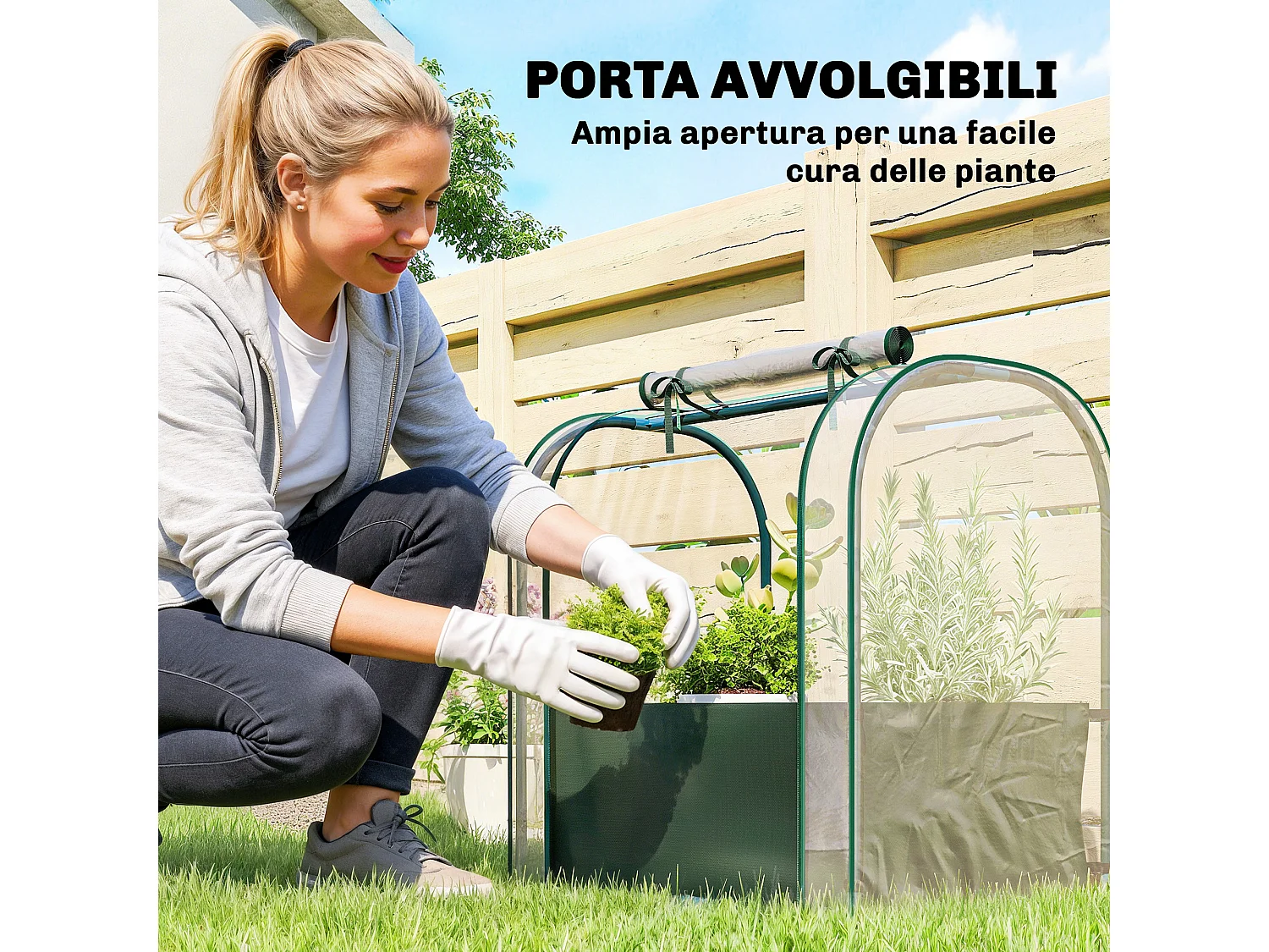 Mini serra con borsa di coltivazione e porta avvolgibile verde