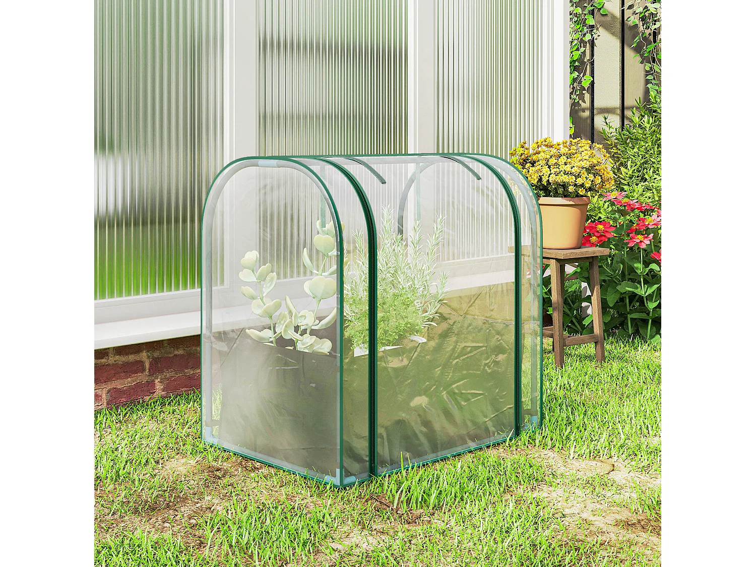 Mini serra con borsa di coltivazione e porta avvolgibile verde