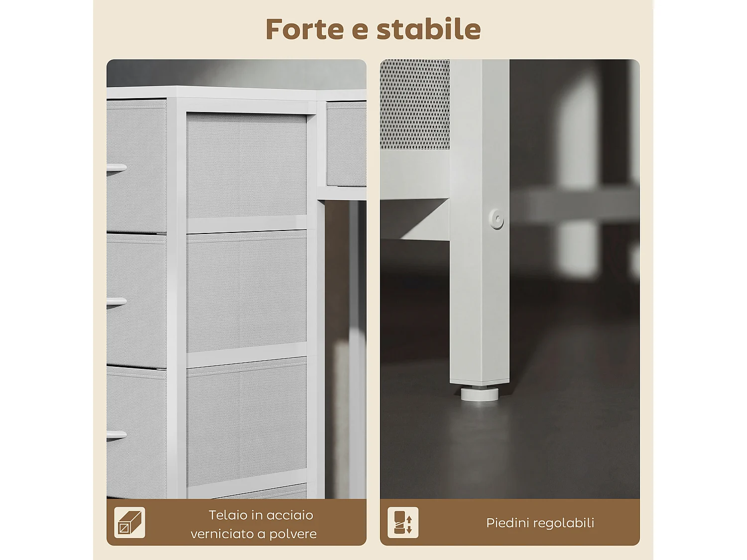 Scrivania angolare reversibile a 6 cassetti in legno e acciaio bianco