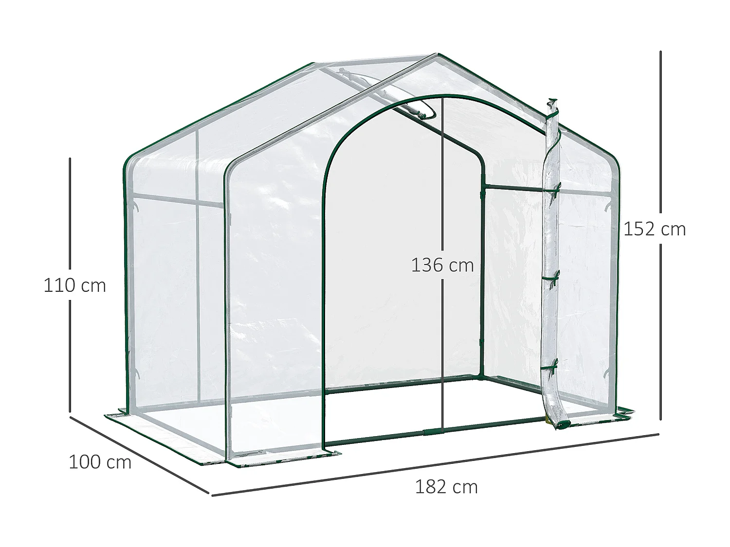 Serra da esterno con ingresso a zip e presa d'aria 180x100x152 cm