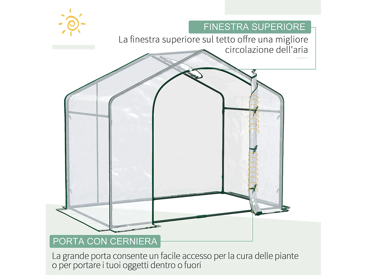 Serra da esterno con ingresso a zip e presa d'aria 180x100x152 cm