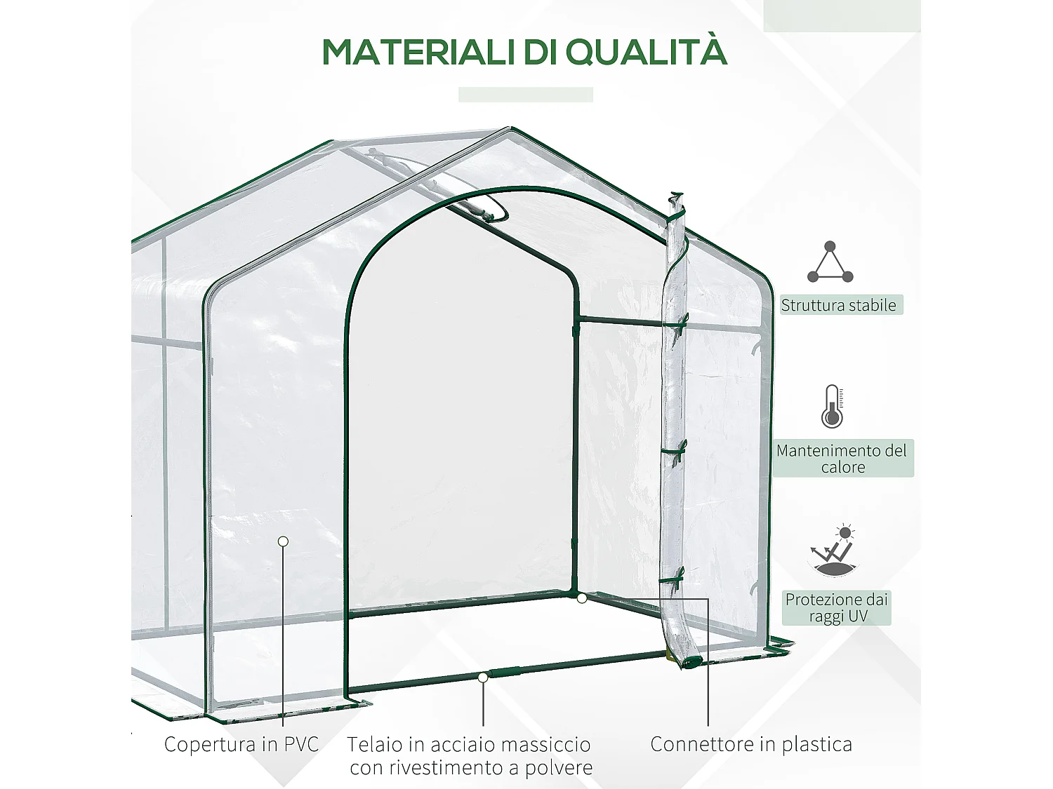 Serra da esterno con ingresso a zip e presa d'aria 180x100x152 cm