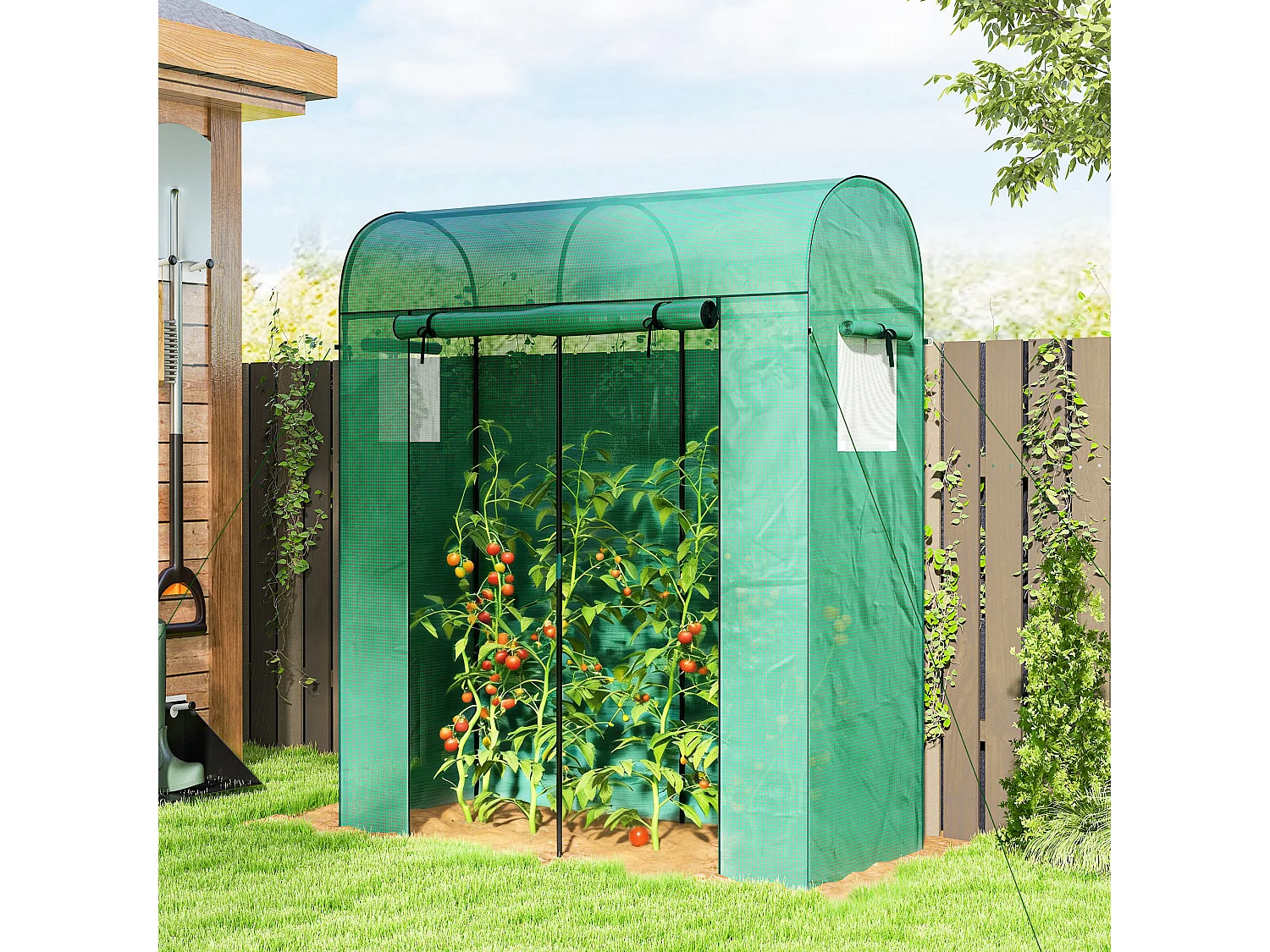 Serra da giardino con porta avvolgibile 170x68x200 cm verde