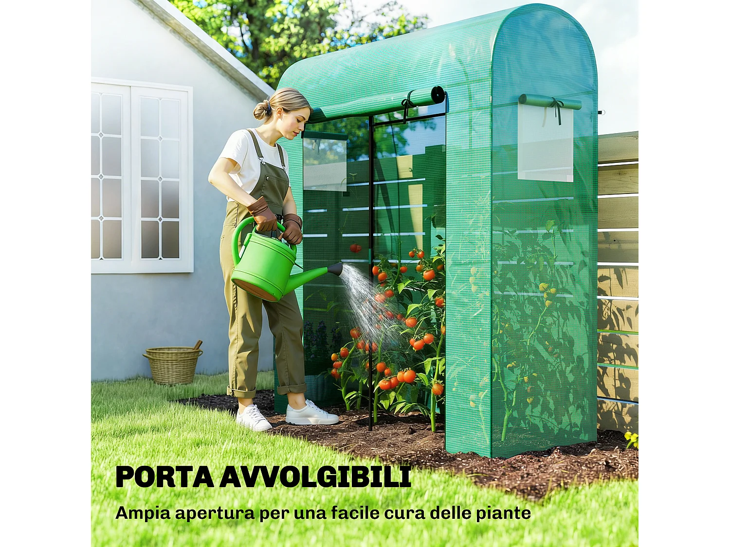 Serra da giardino con porta avvolgibile 170x68x200 cm verde