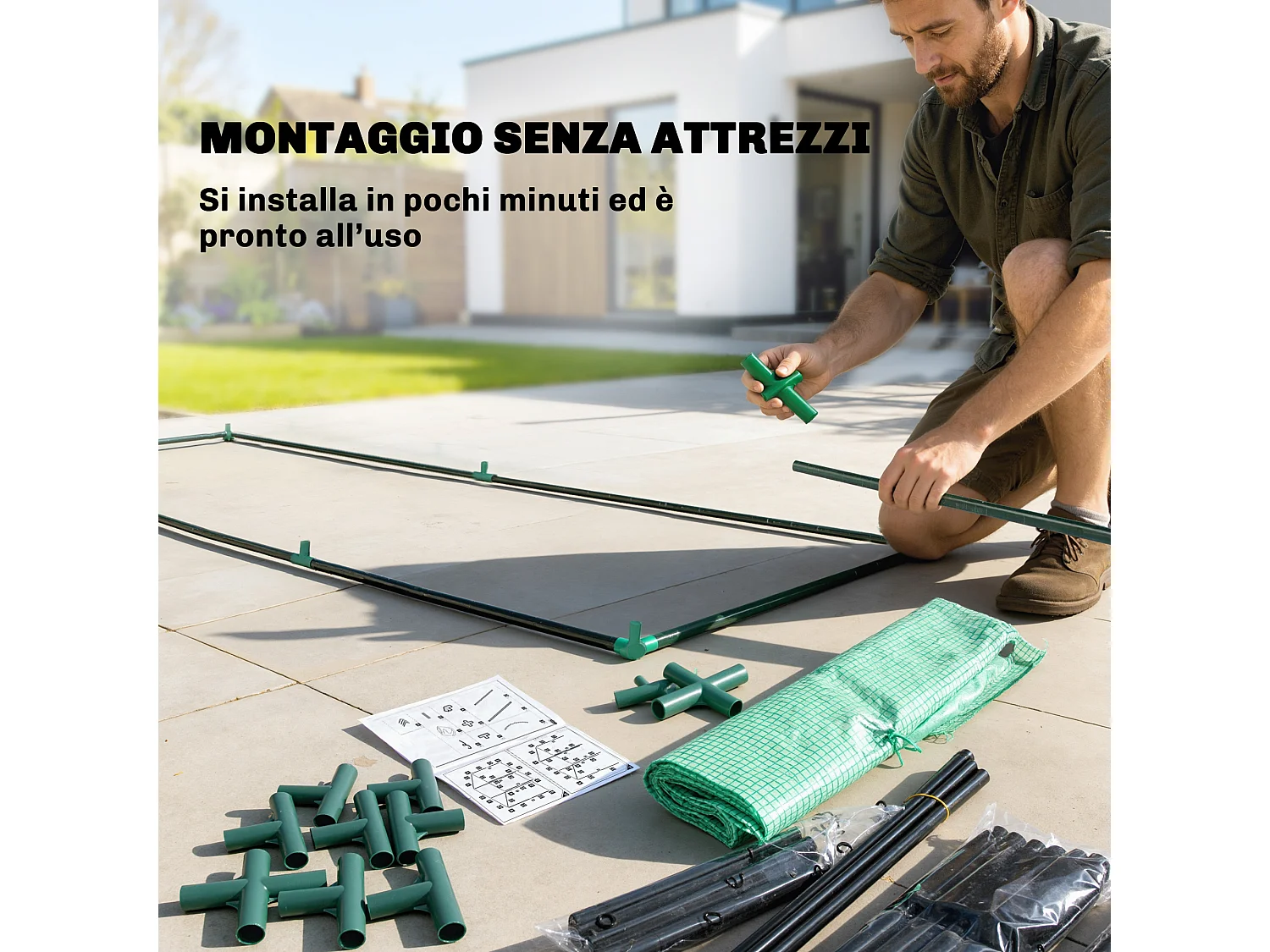 Serra da giardino con porta avvolgibile 170x68x200 cm verde