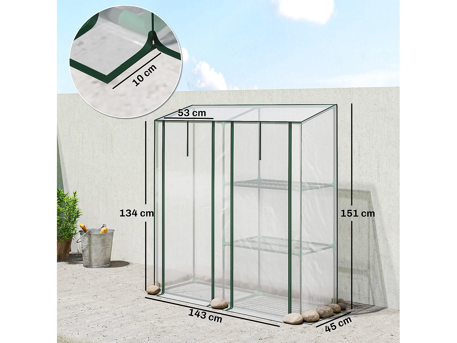 Serra verticale a 2 sezioni con 3 ripiani 143x45x151 cm