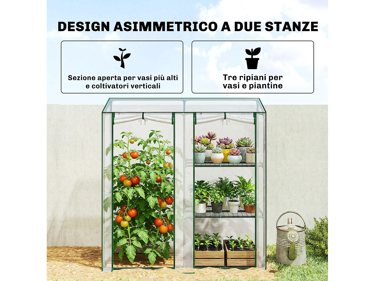 Serra verticale a 2 sezioni con 3 ripiani 143x45x151 cm