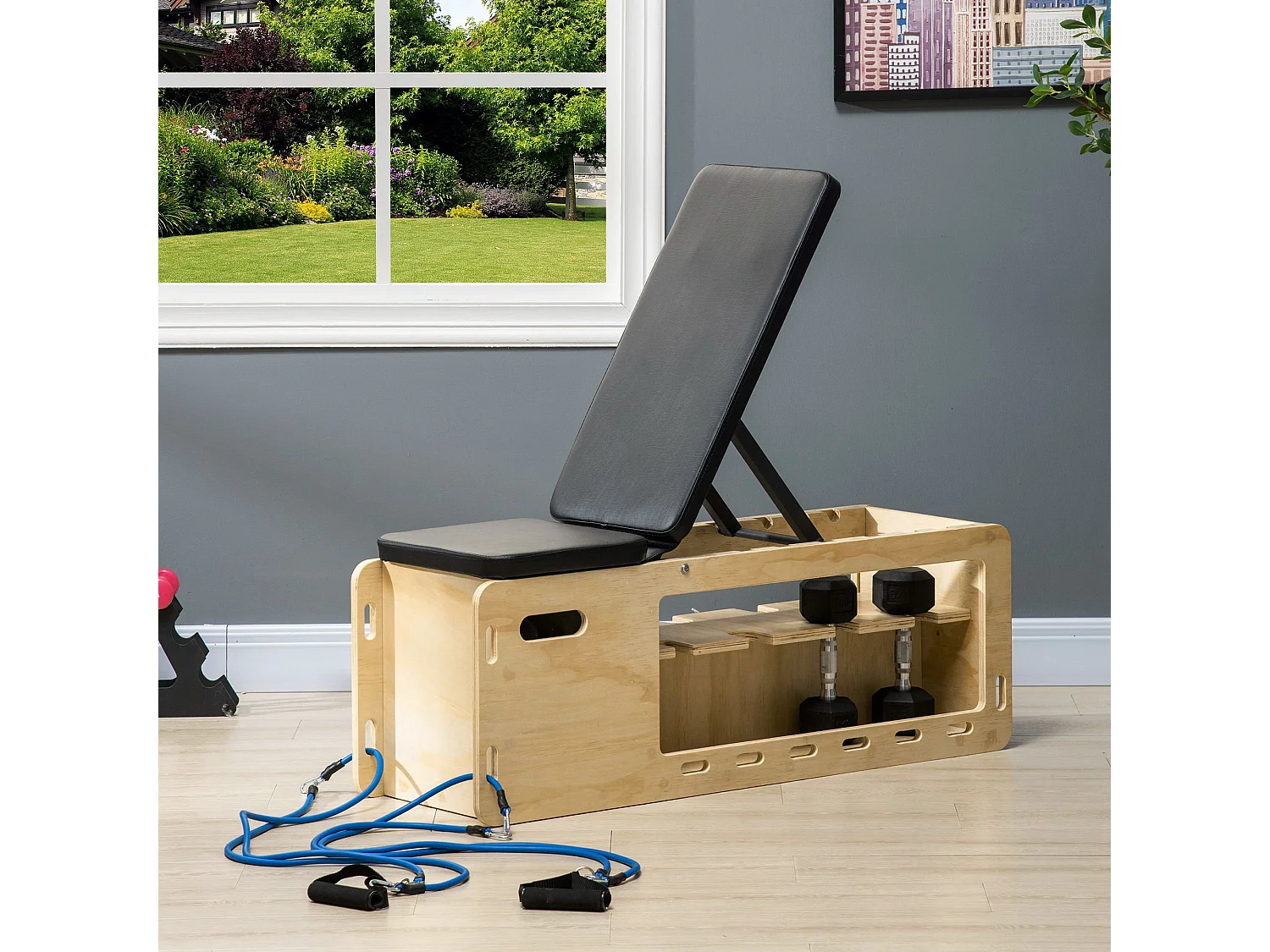 Panca multifunzione inclinabile con porta pesi e contenitore