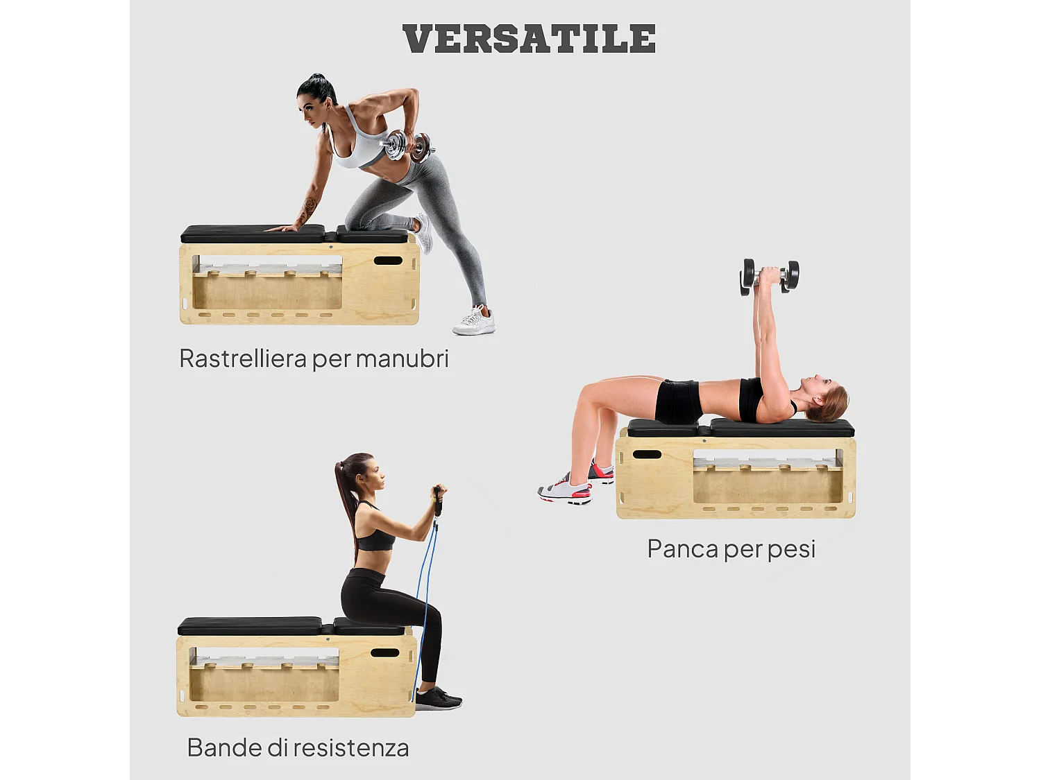 Panca multifunzione inclinabile con porta pesi e contenitore