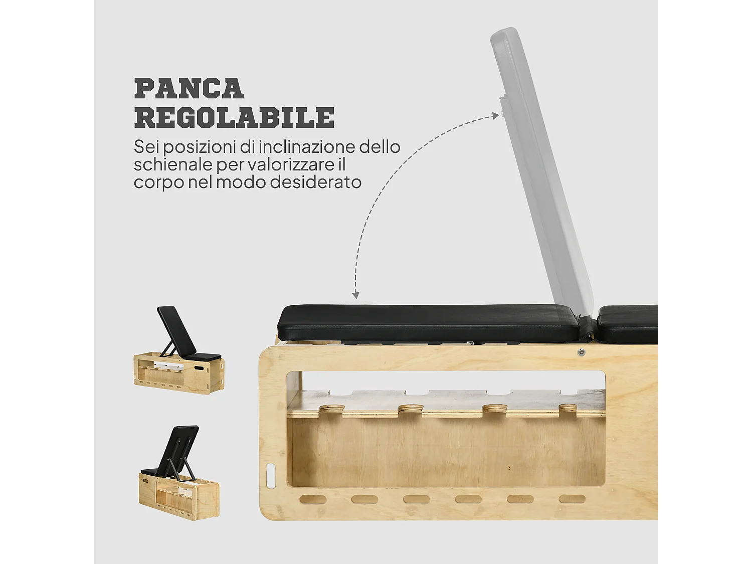 Panca multifunzione inclinabile con porta pesi e contenitore
