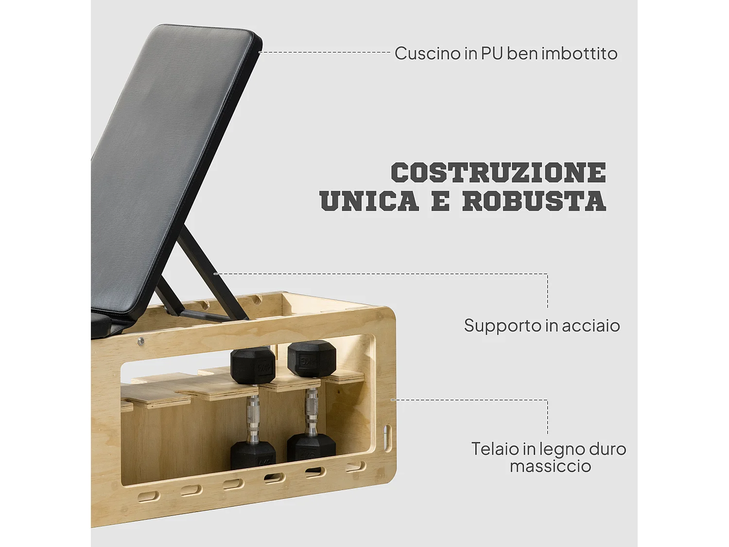 Panca multifunzione inclinabile con porta pesi e contenitore
