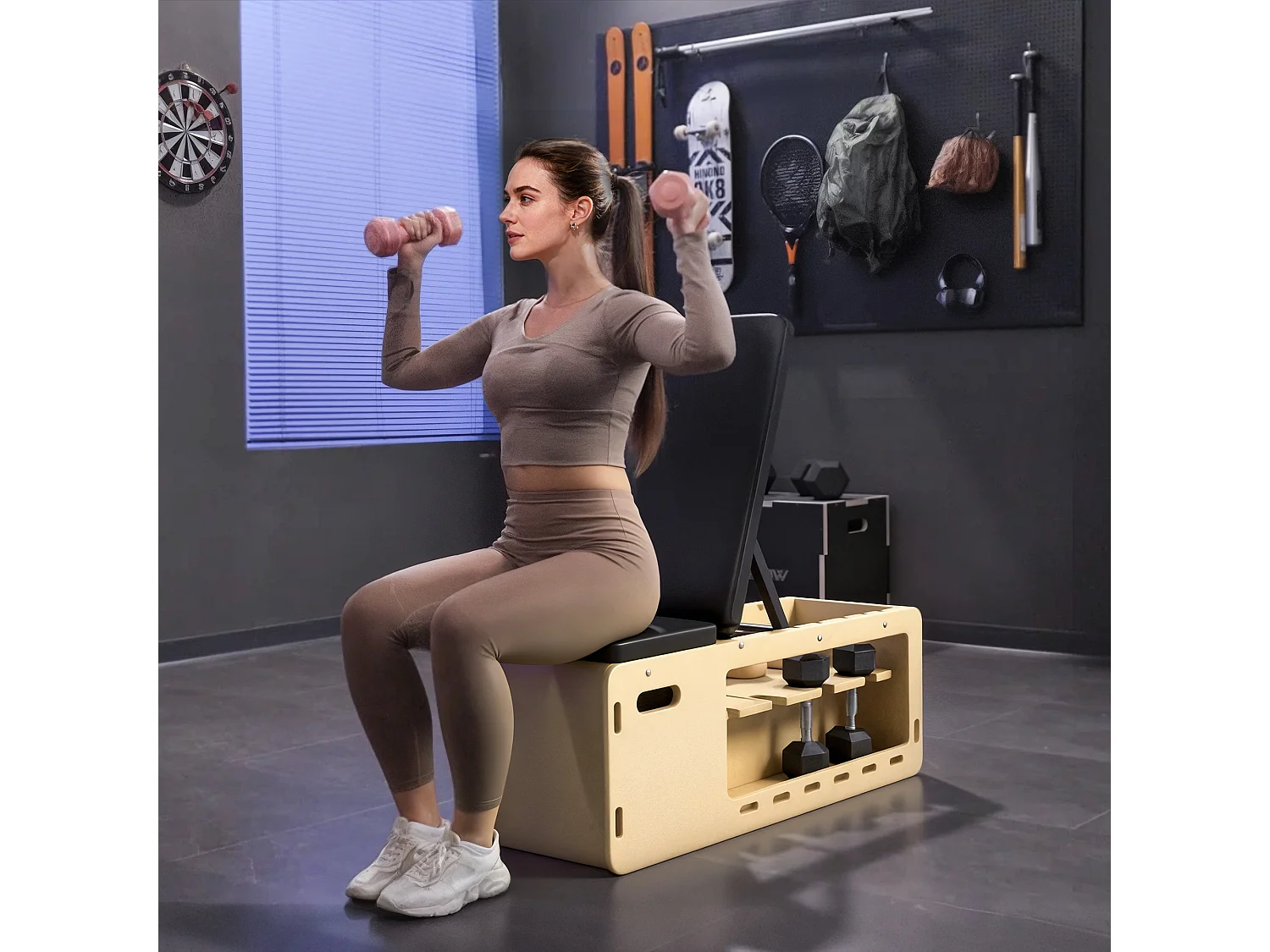 Panca multifunzione inclinabile con porta pesi e contenitore