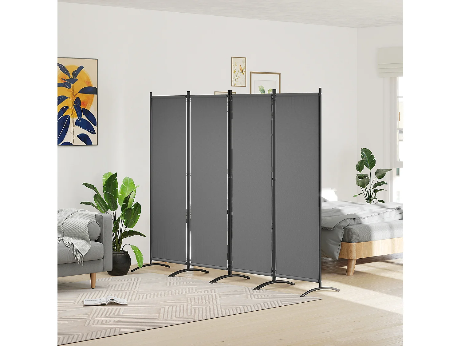 Paravento da giardino 4 pannelli pieghevoli, 221x50x172cm grigio scuro