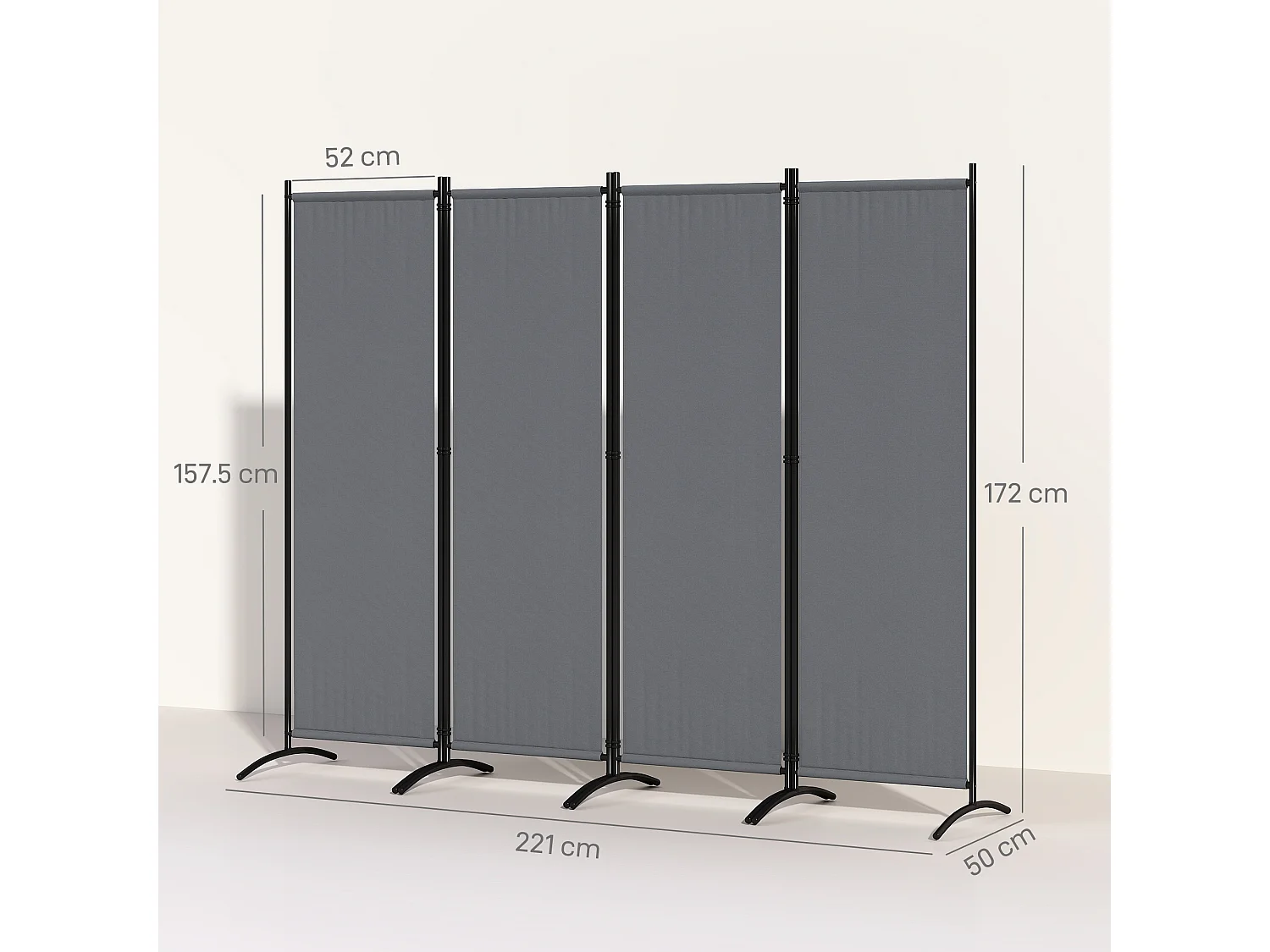 Paravento da giardino 4 pannelli pieghevoli, 221x50x172cm grigio scuro