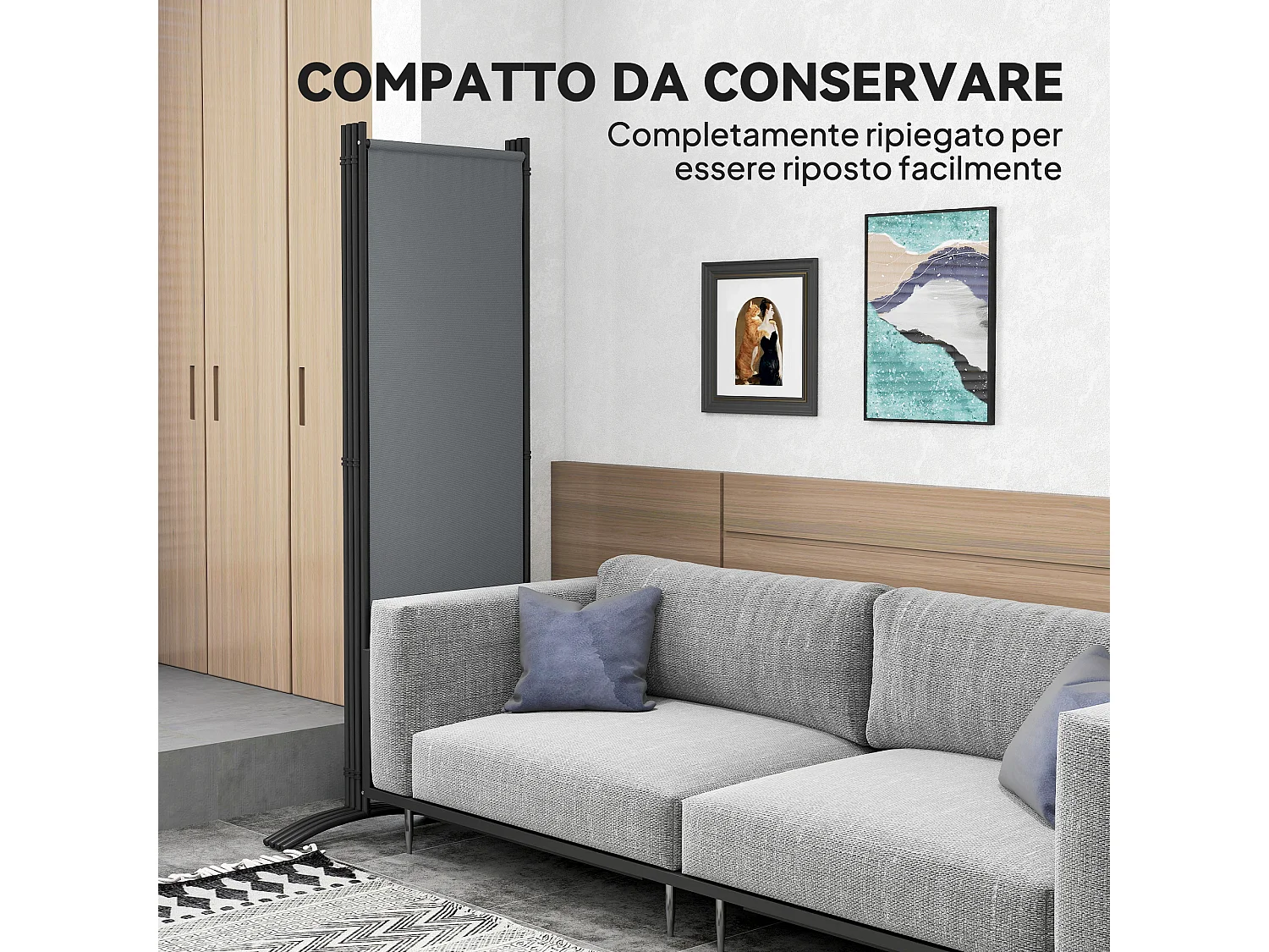 Paravento da giardino 4 pannelli pieghevoli, 221x50x172cm grigio scuro