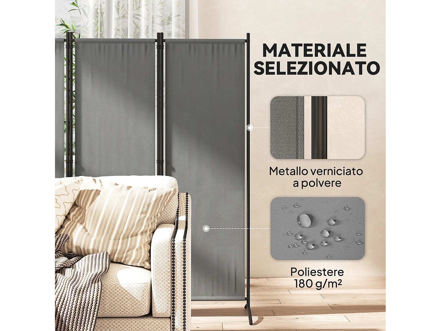 Paravento da giardino 4 pannelli pieghevoli, 221x50x172cm grigio scuro