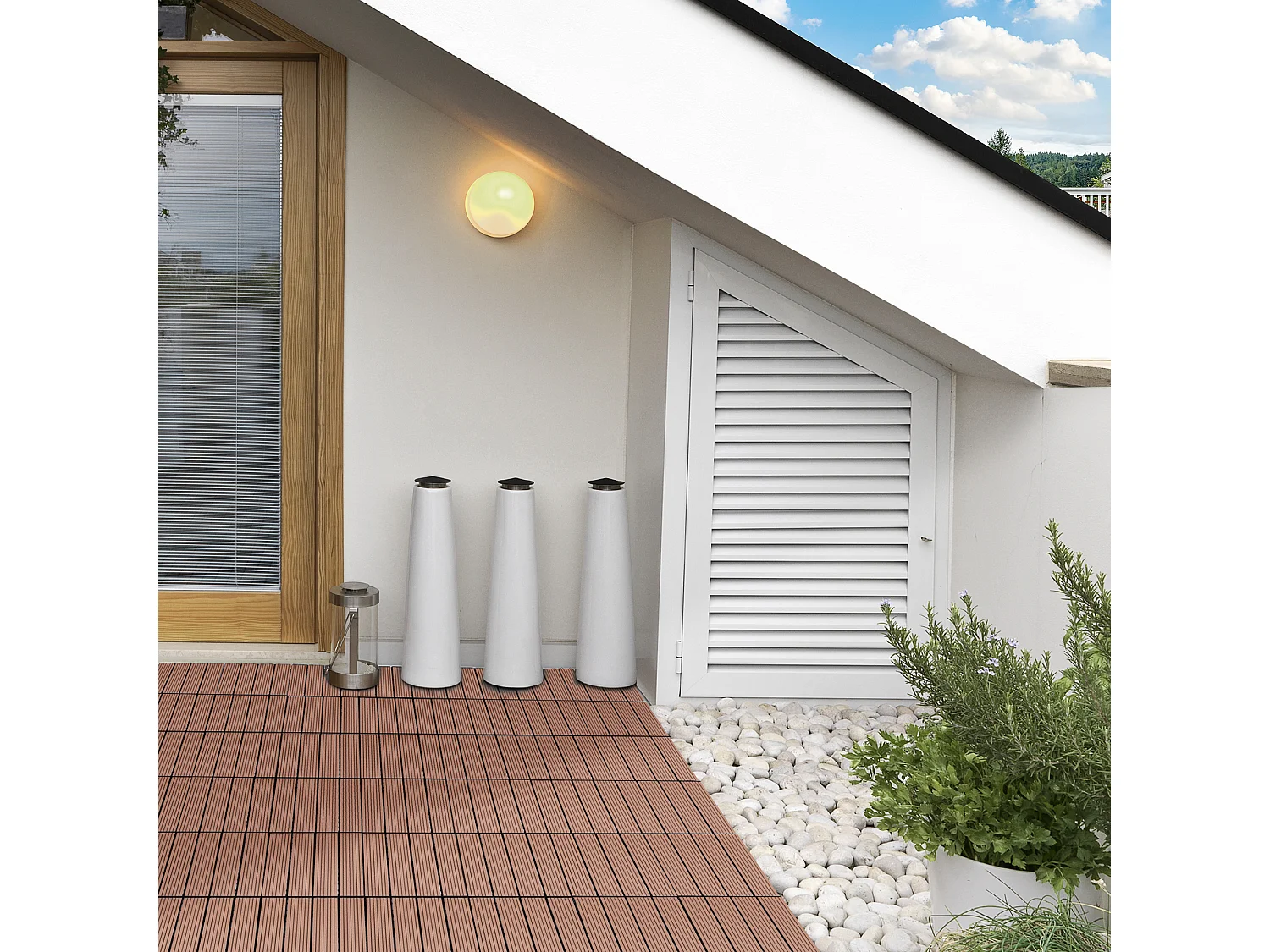 Set 11 piastrelle per esterni ad incastro antiscivolo in hdpe marrone