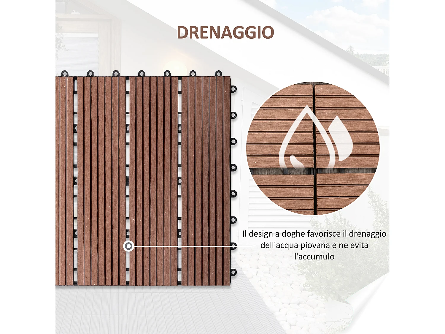 Set 11 piastrelle per esterni ad incastro antiscivolo in hdpe marrone