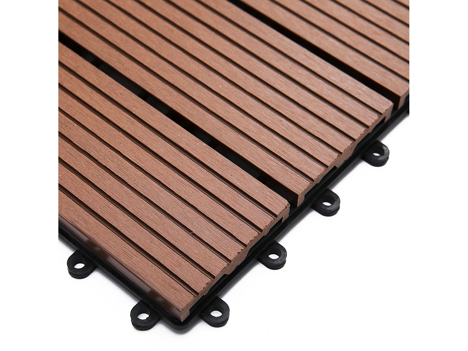 Set 11 piastrelle per esterni ad incastro antiscivolo in hdpe marrone