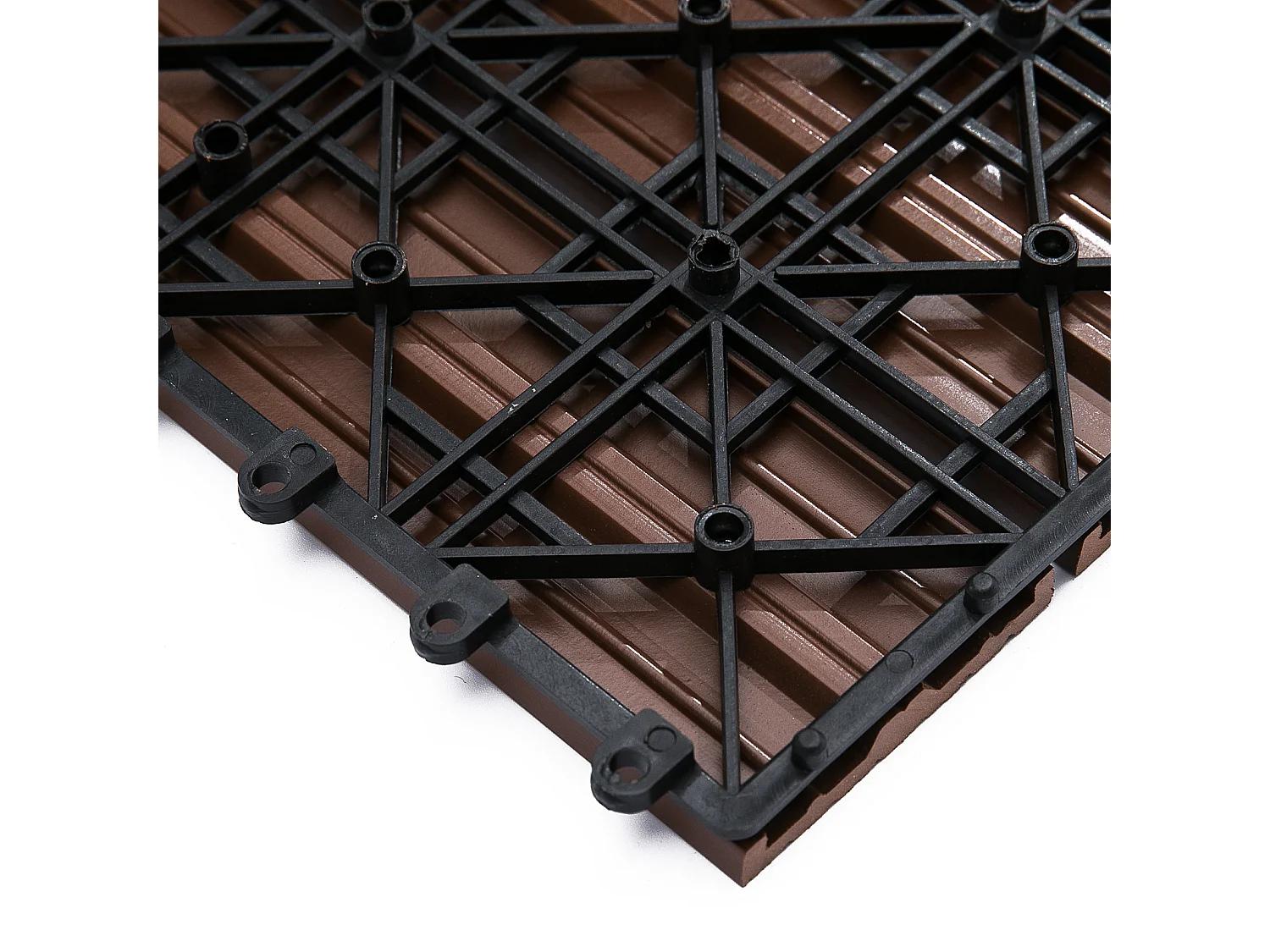 Set 11 piastrelle per esterni ad incastro antiscivolo in hdpe marrone