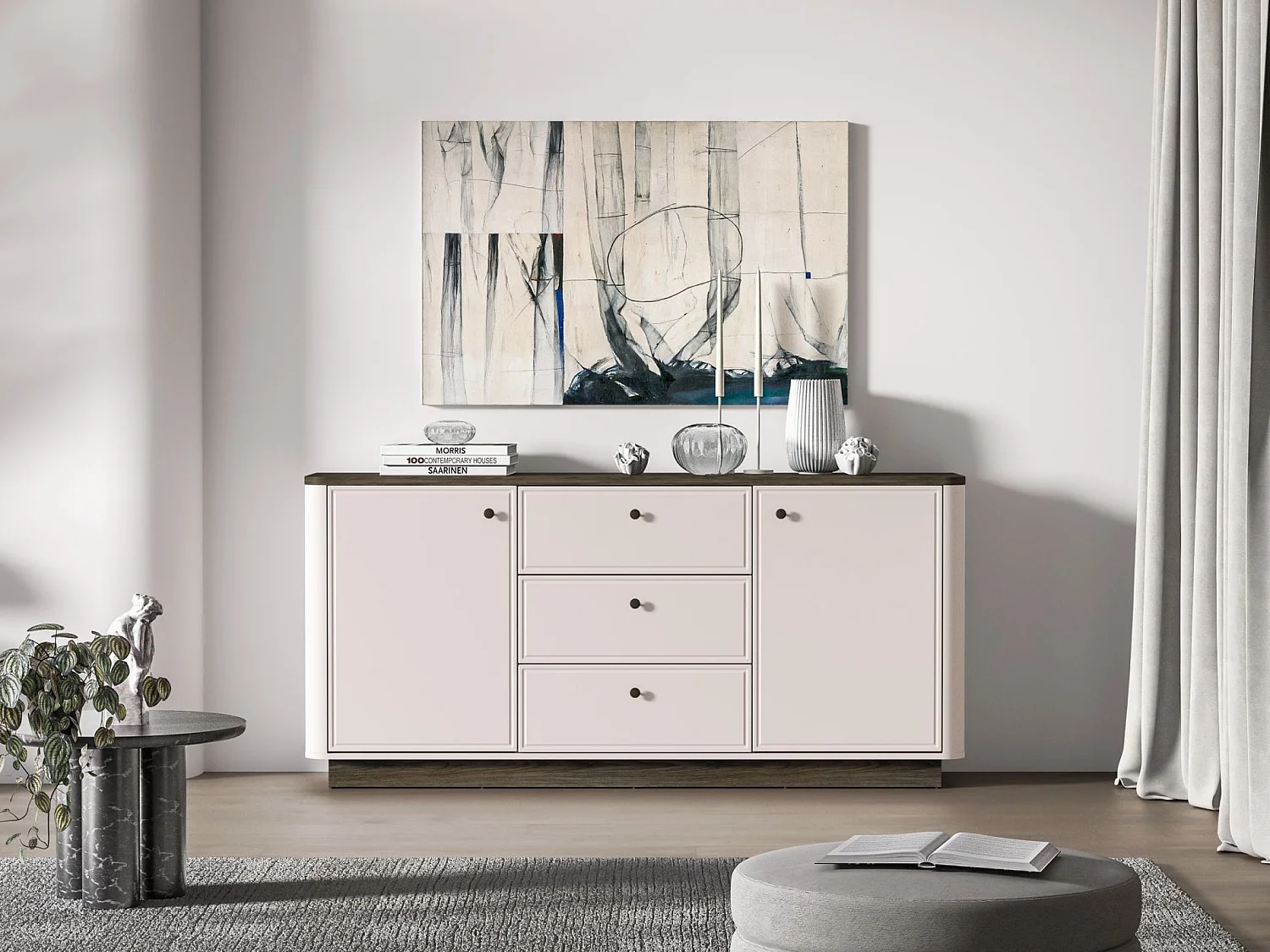 Dressoir 2-deurs – 3 laden – Kasjmier/eikenlook donker – 180 cm – VILAVIO