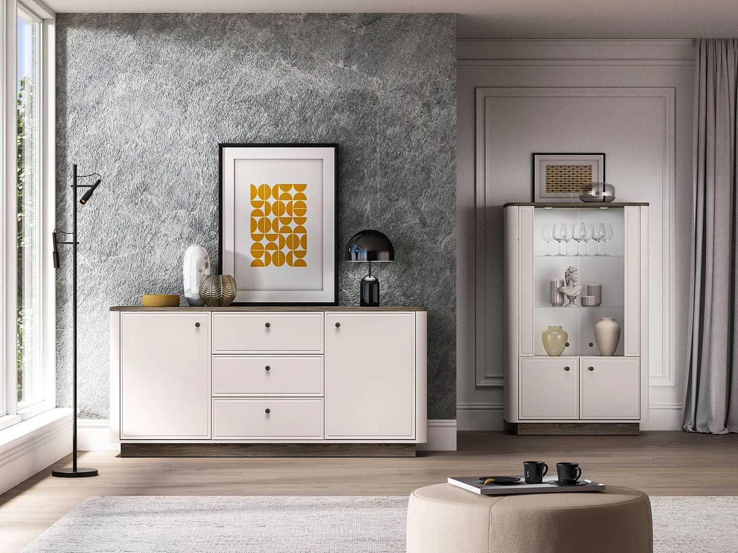 Dressoir 2-deurs – 3 laden – Kasjmier/eikenlook donker – 180 cm – VILAVIO