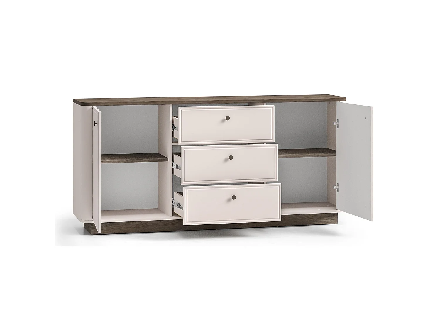 Buffet 2 portes – 3 tiroirs – Gris cachemire/aspect chêne – 180 cm – VILAVIO
