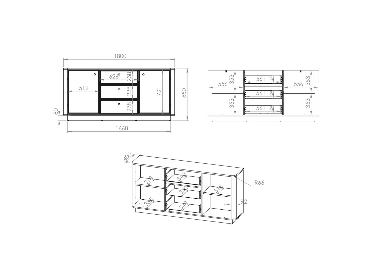 Buffet 2 portes – 3 tiroirs – Gris cachemire/aspect chêne – 180 cm – VILAVIO