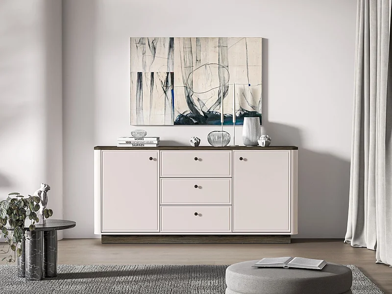 Dressoir 2-deurs – 3 laden – Kasjmier/eikenlook donker – 180 cm – VILAVIO