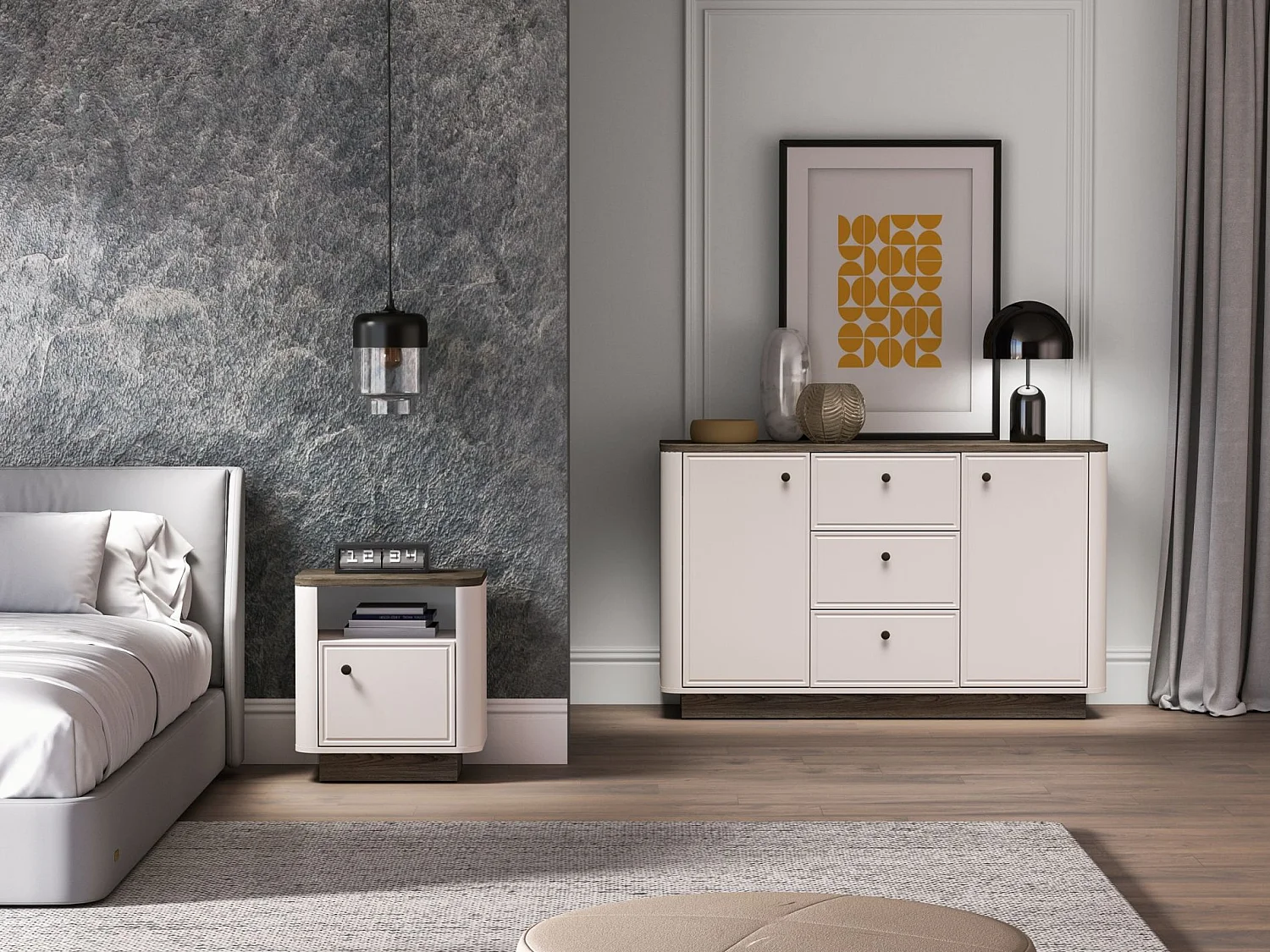 Dressoir 2-deurs – 3 laden – Kasjmier/eikenlook donker – 138 cm – VILAVIO