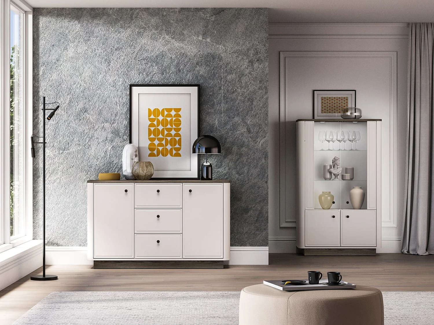 Dressoir 2-deurs – 3 laden – Kasjmier/eikenlook donker – 138 cm – VILAVIO