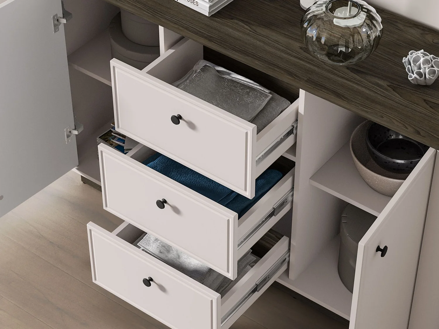 Dressoir 2-deurs – 3 laden – Kasjmier/eikenlook donker – 138 cm – VILAVIO