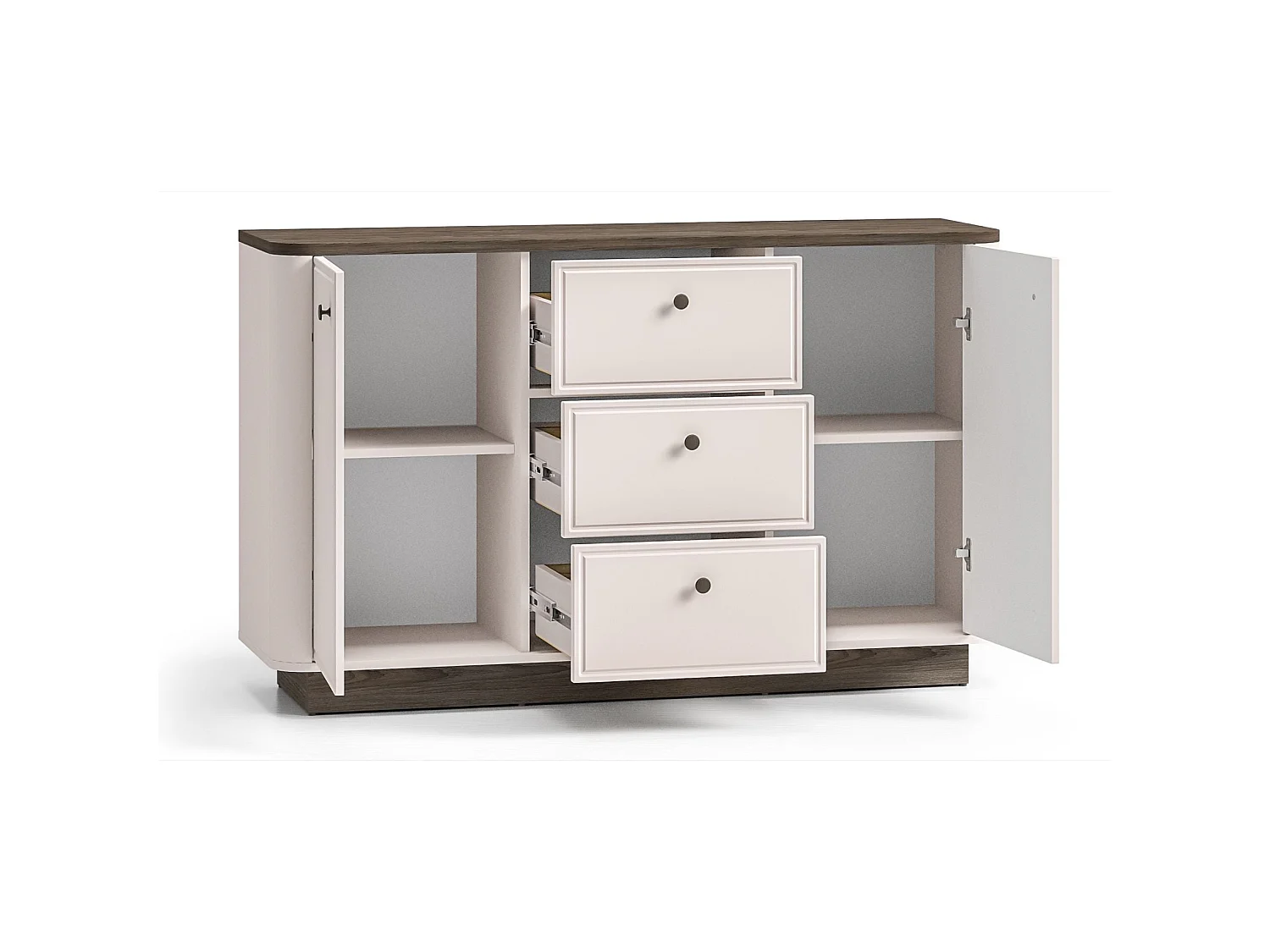 Buffet 2 portes – 3 tiroirs – Gris cachemire/aspect chêne – 138 cm – VILAVIO