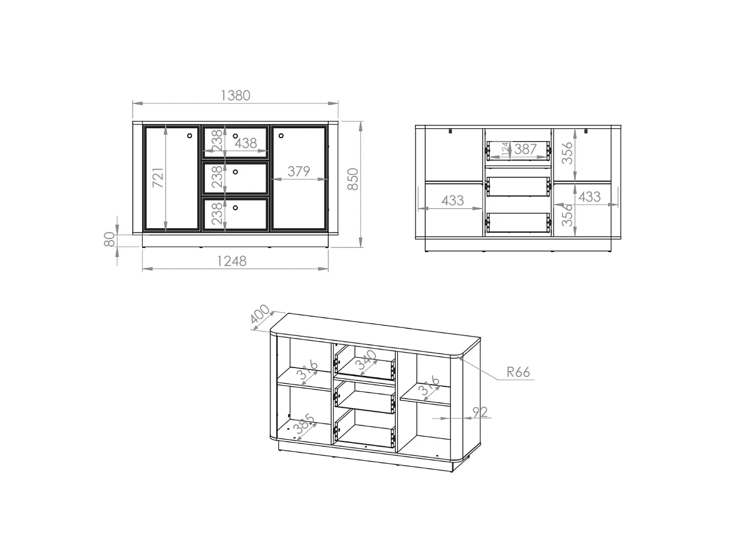 Buffet 2 portes – 3 tiroirs – Gris cachemire/aspect chêne – 138 cm – VILAVIO
