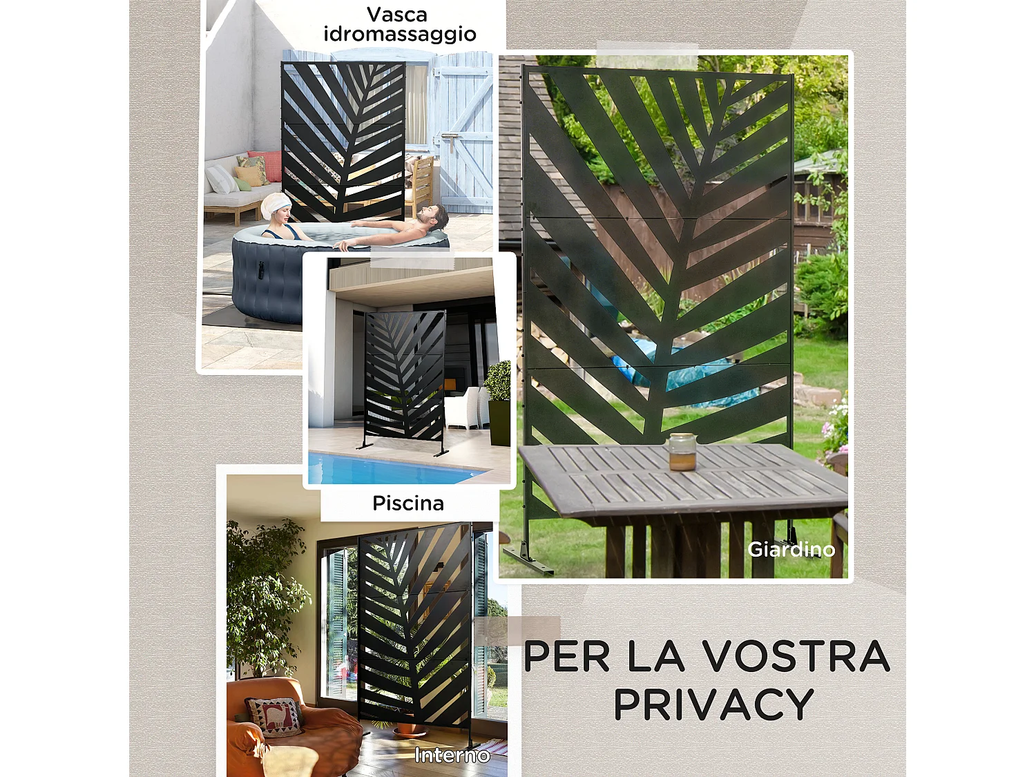 Separé a 3 ante verticali con motivo a foglia di banana nero