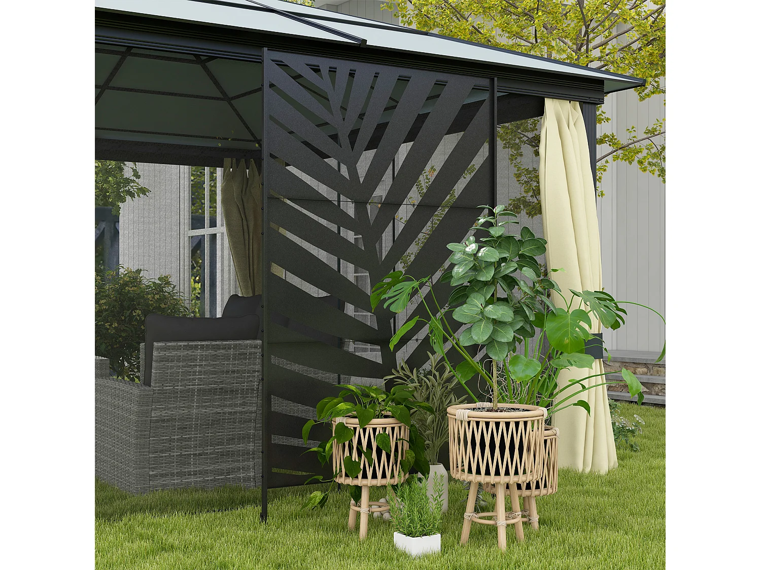 Separé a 3 ante verticali con motivo a foglia di banana nero