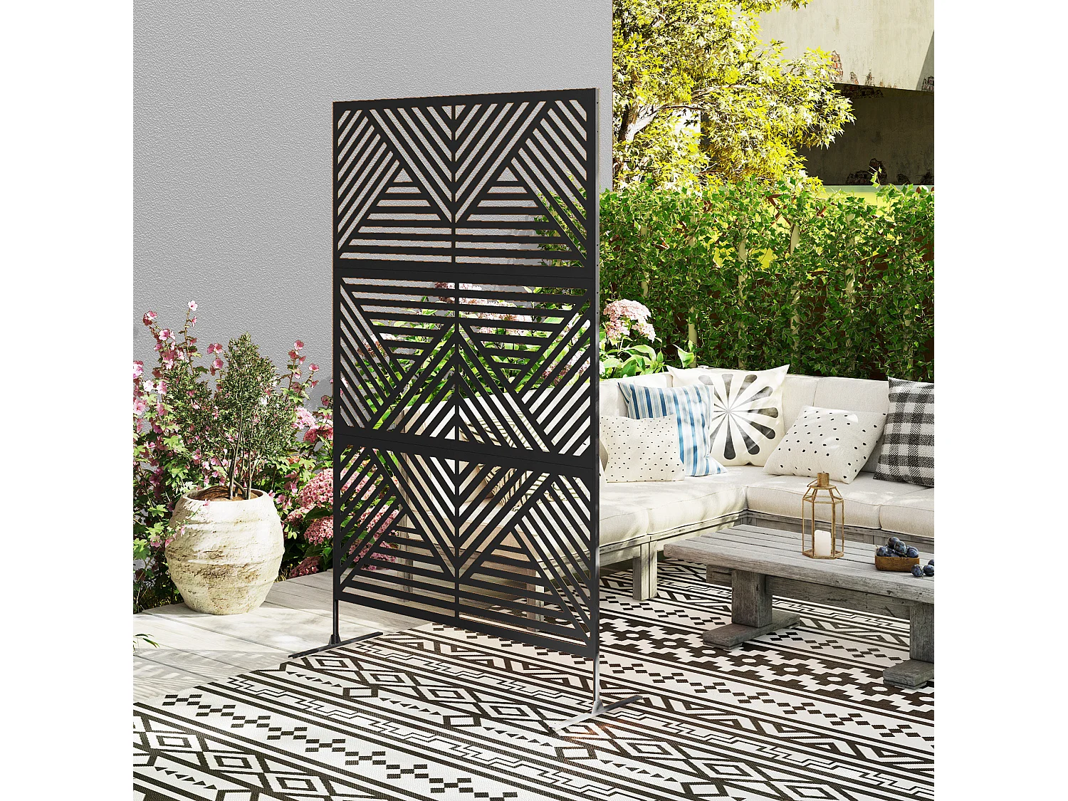 Separé da esterno e traliccio per rampicanti in acciaio nero