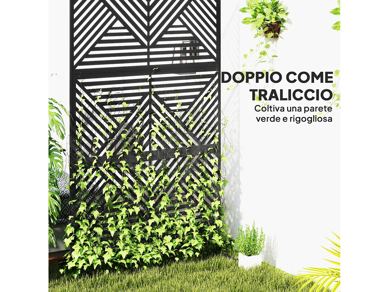 Separé da esterno e traliccio per rampicanti in acciaio nero