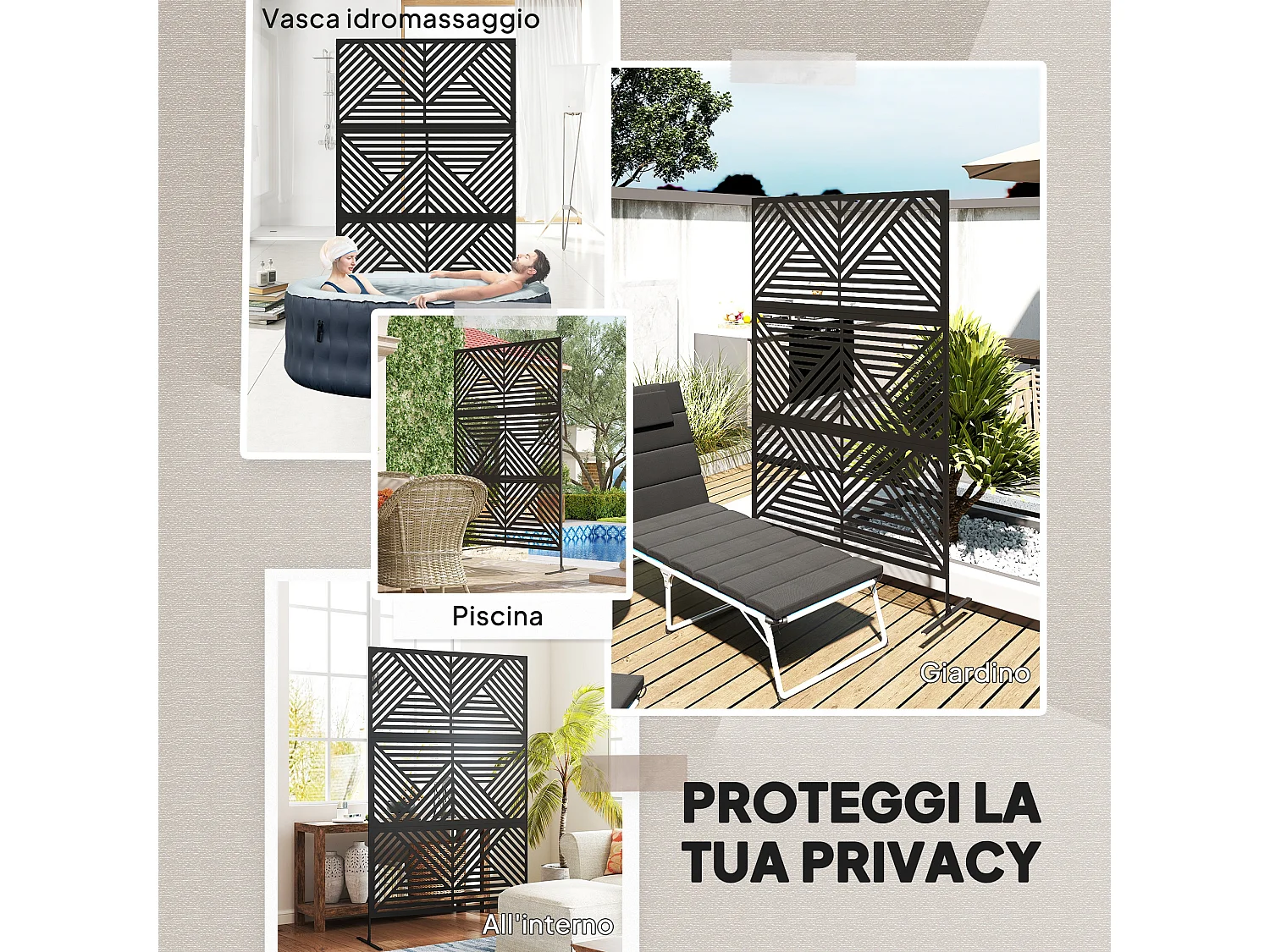 Separé da esterno e traliccio per rampicanti in acciaio nero