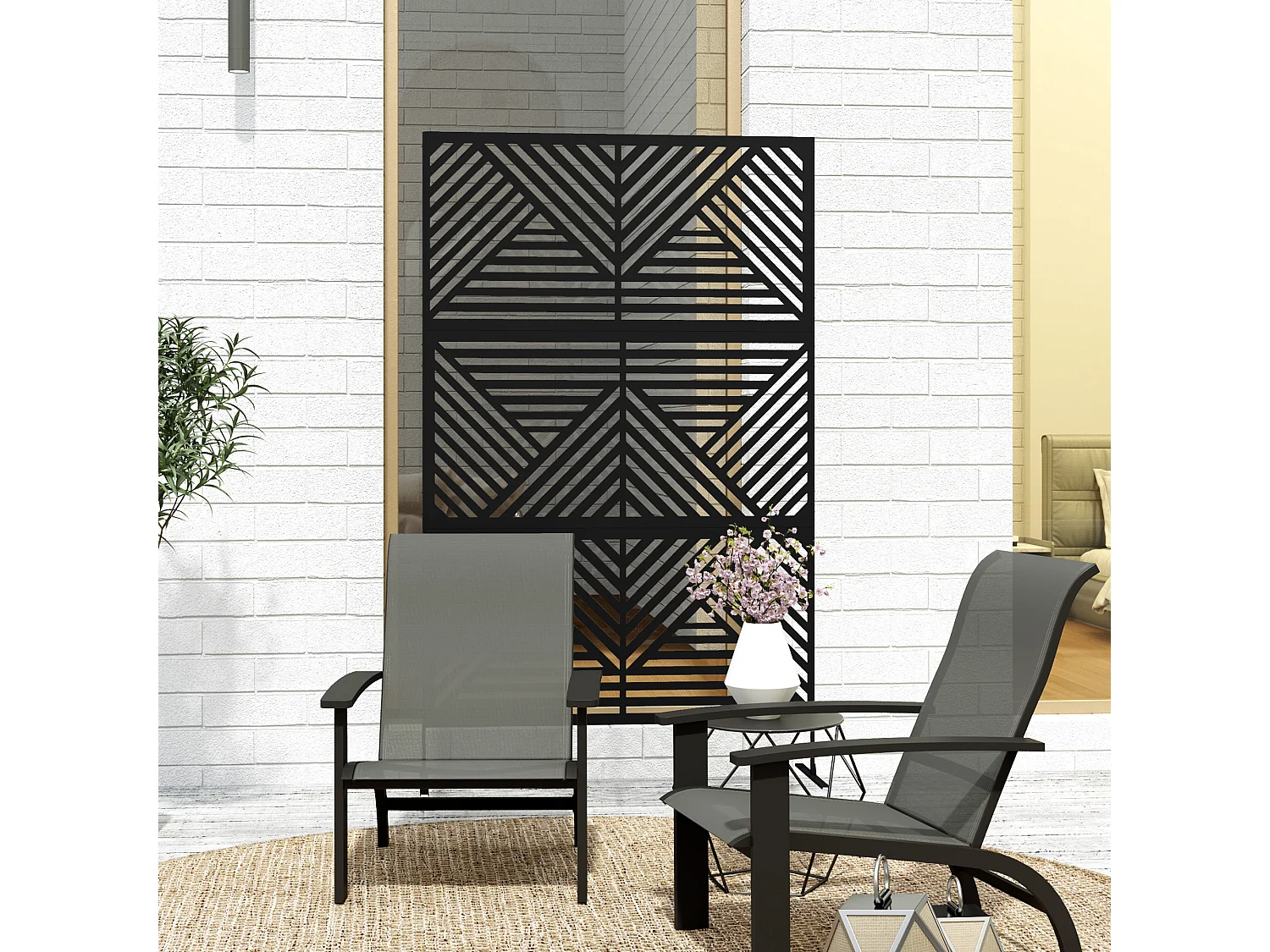 Separé da esterno e traliccio per rampicanti in acciaio nero