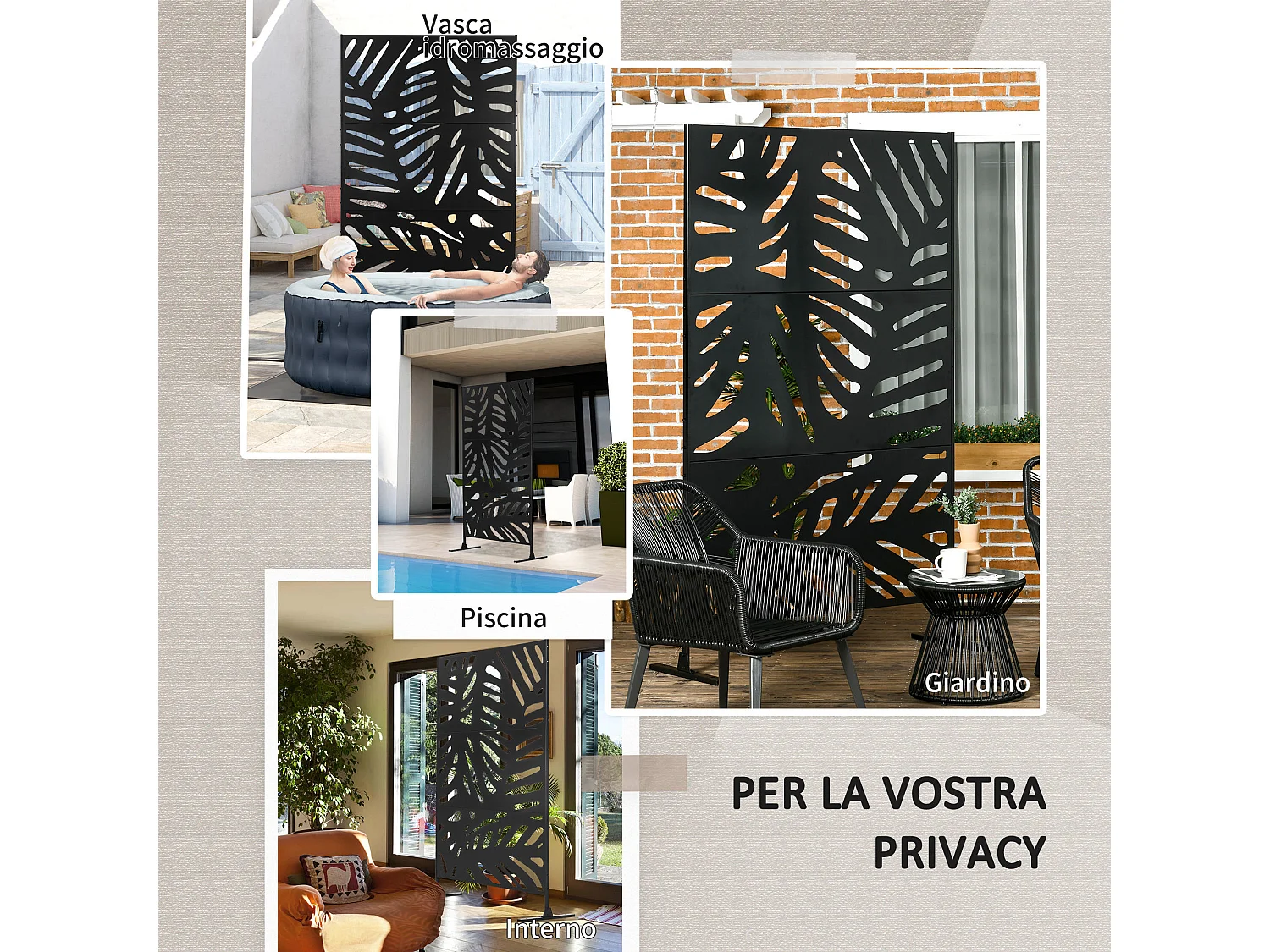 Separé a 3 ante verticali per esterno 122x45x198 cm nero