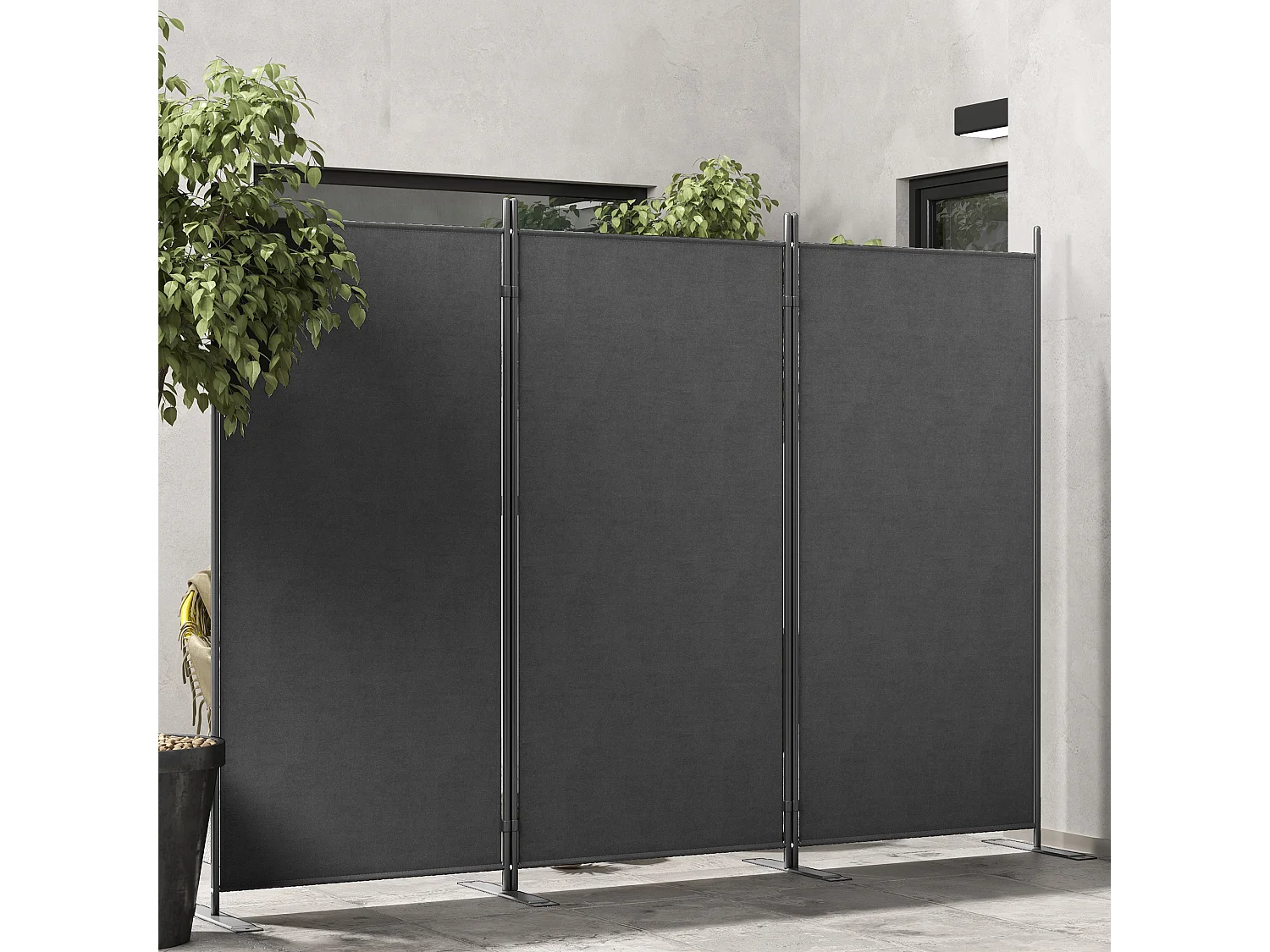 Paravento da esterno a 3 pannelli pieghevole e regolabile grigio