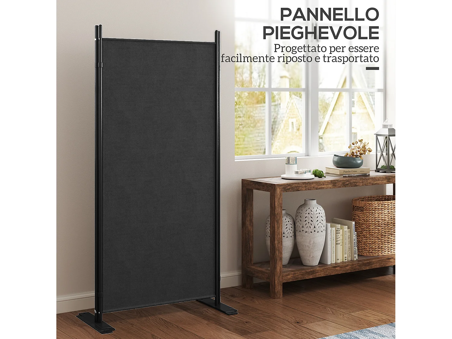 Paravento da esterno a 3 pannelli pieghevole e regolabile grigio