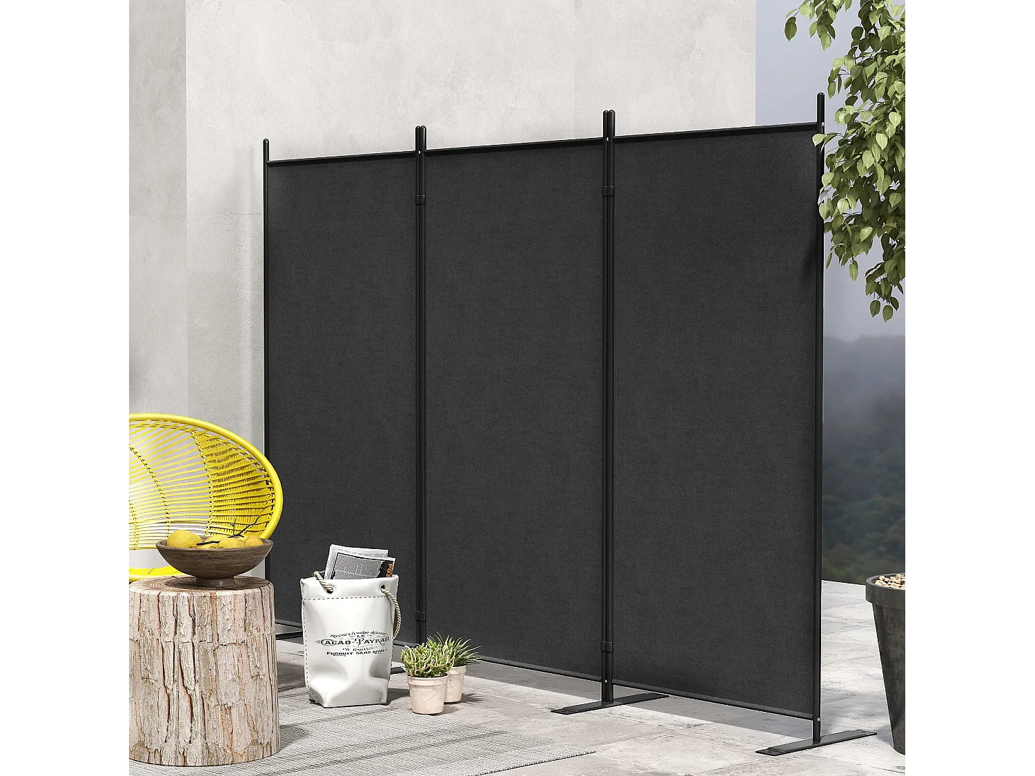 Paravento da esterno a 3 pannelli pieghevole e regolabile grigio