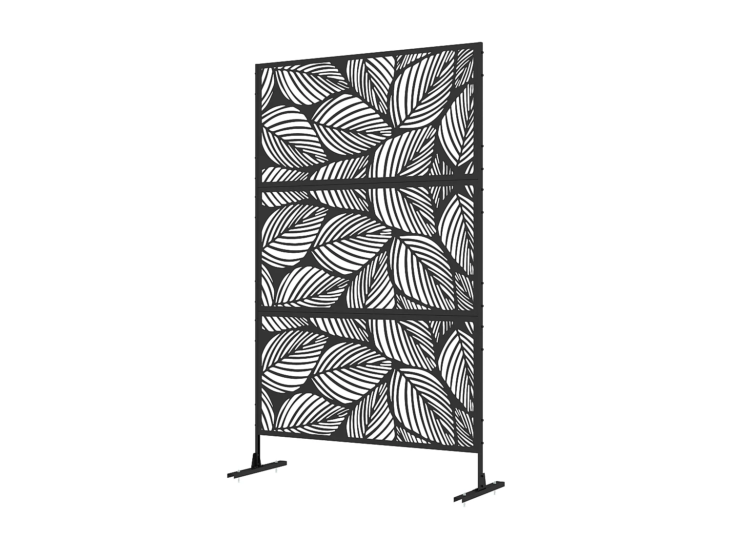 Paravento da esterno decorativo traforato a foglie in acciaio nero