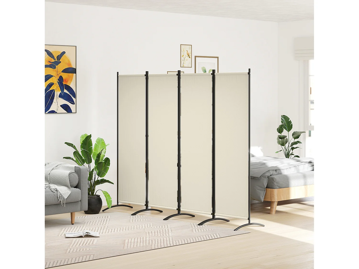 Paravento da giardino 4 pannelli pieghevoli, 221x50x172cm crema