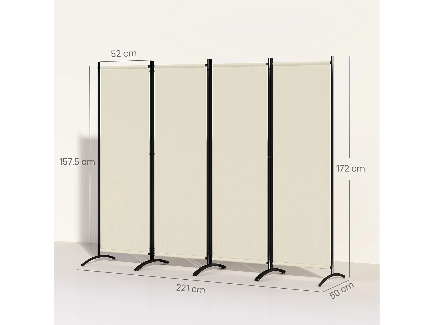 Paravento da giardino 4 pannelli pieghevoli, 221x50x172cm crema