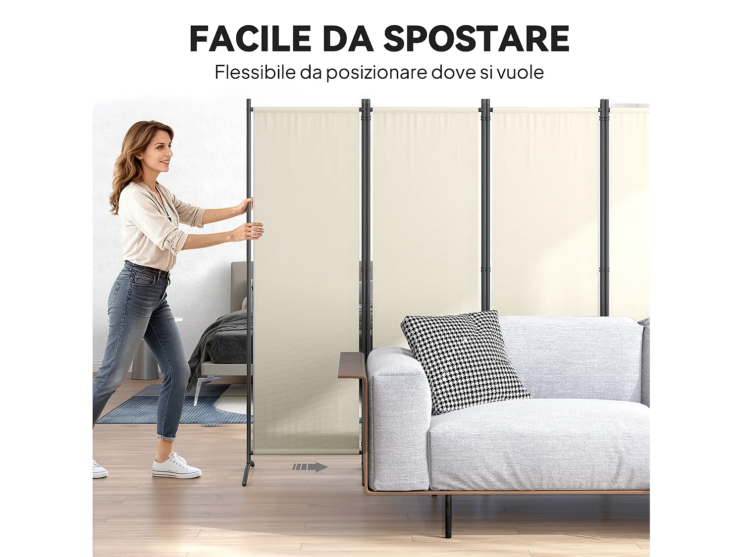 Paravento da giardino 4 pannelli pieghevoli, 221x50x172cm crema